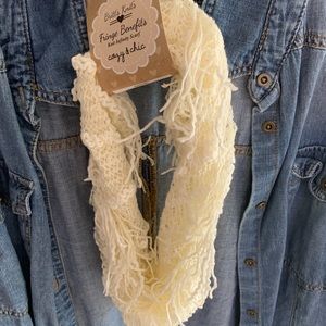 White fringe infinity scarf